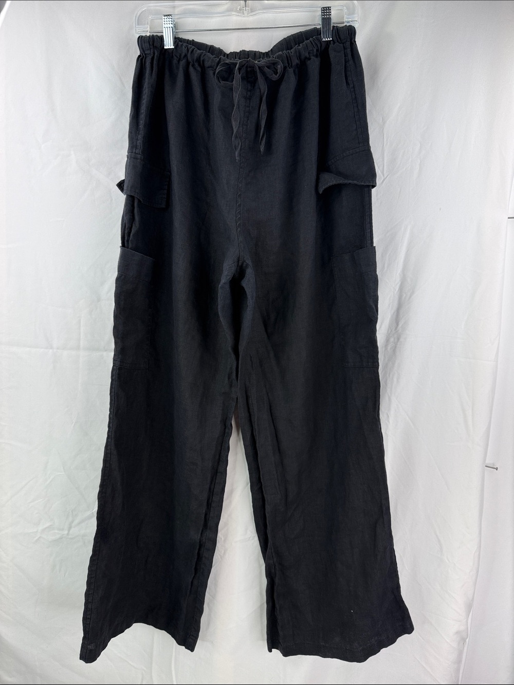 Women’s Size Large Magaschoni Black Drawstring Cargo Pants with Utility Pockets